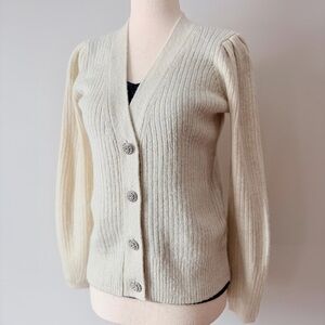 Talbots Puff Sleeve Jewel Metallic Cardigan